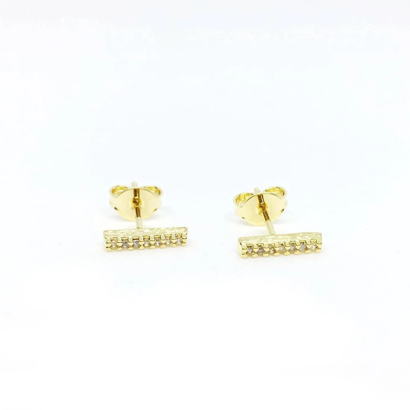 18k Gold Filled Dainty CZ Bar Stud Earrings
