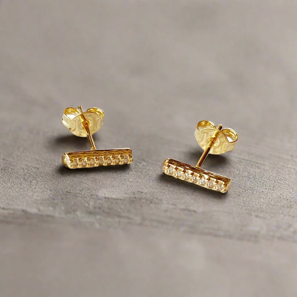18k Gold Filled Dainty CZ Bar Stud Earrings
