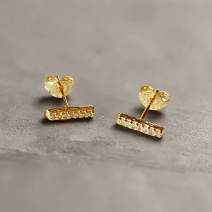 18k Gold Filled Dainty CZ Bar Stud Earrings