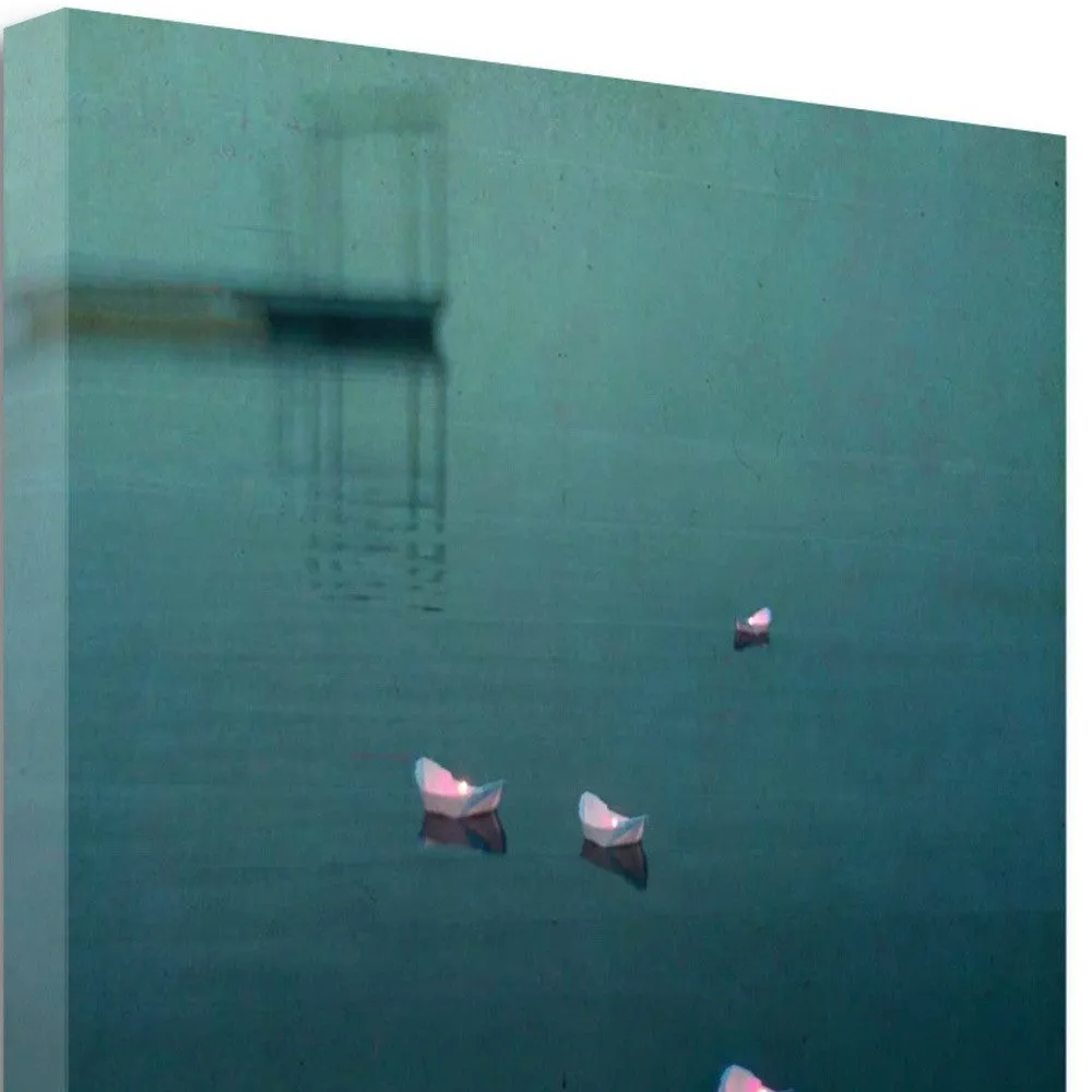 25" Little Boat Lanterns in Water Giclee Wrap Canvas Wall Art