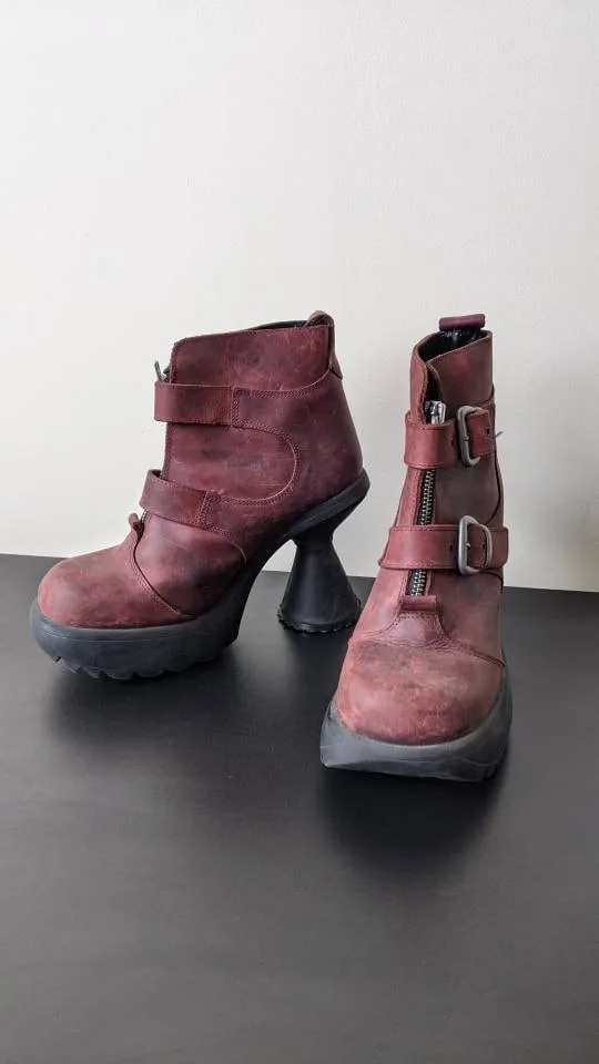 90s Shellys High Heel Boots with Fluted Chunky Heels, Goth Club Kid, Womens UK Size 6, EU 39