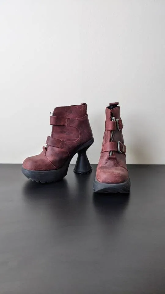 90s Shellys High Heel Boots with Fluted Chunky Heels, Goth Club Kid, Womens UK Size 6, EU 39