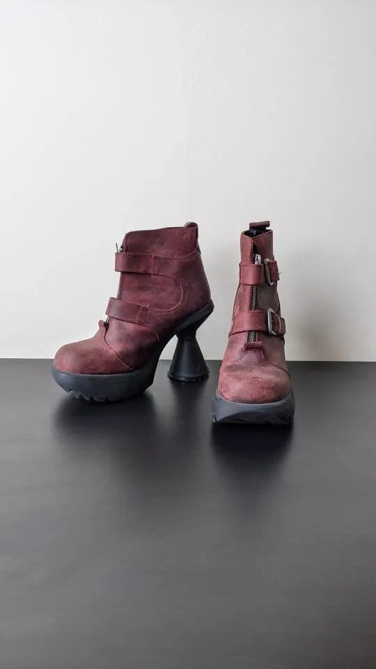 90s Shellys High Heel Boots with Fluted Chunky Heels, Goth Club Kid, Womens UK Size 6, EU 39