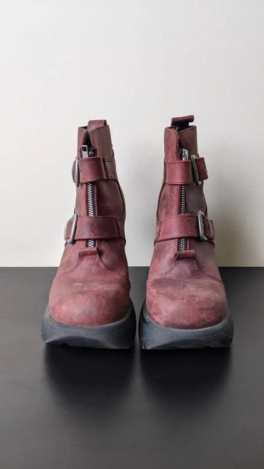 90s Shellys High Heel Boots with Fluted Chunky Heels, Goth Club Kid, Womens UK Size 6, EU 39