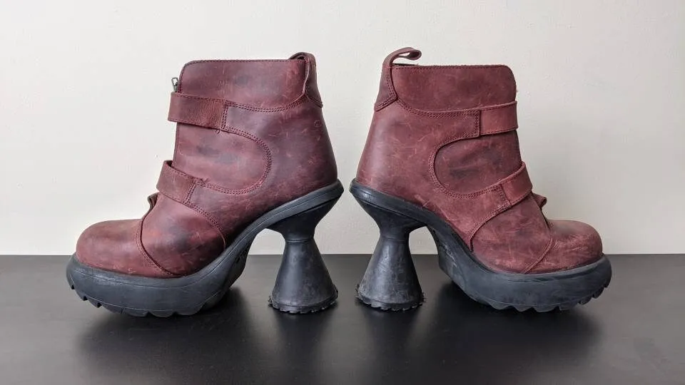 90s Shellys High Heel Boots with Fluted Chunky Heels, Goth Club Kid, Womens UK Size 6, EU 39