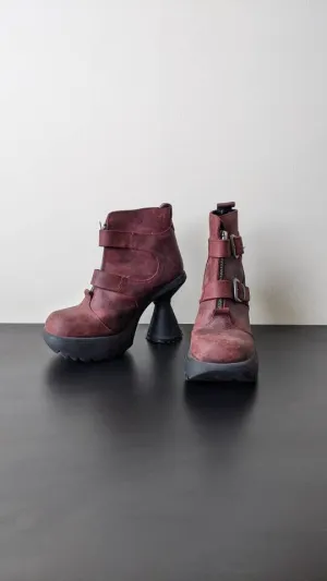 90s Shellys High Heel Boots with Fluted Chunky Heels, Goth Club Kid, Womens UK Size 6, EU 39