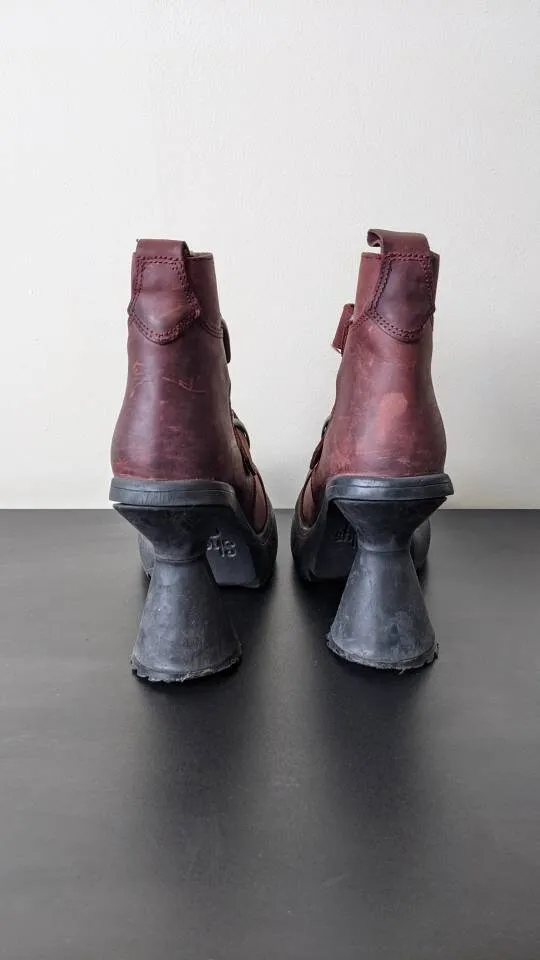 90s Shellys High Heel Boots with Fluted Chunky Heels, Goth Club Kid, Womens UK Size 6, EU 39