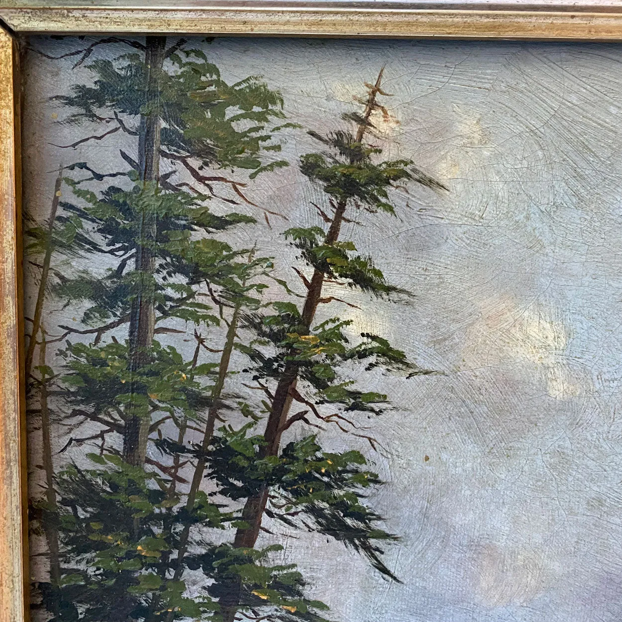 American School Oil on Canvas Painting, Mount Tacoma from Lake Washington