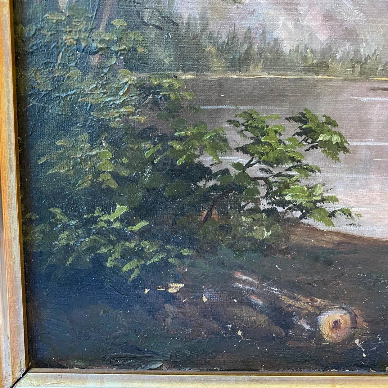 American School Oil on Canvas Painting, Mount Tacoma from Lake Washington