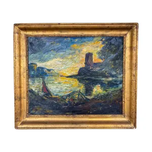 Antique French Impressionist Painting in Gilt Frame