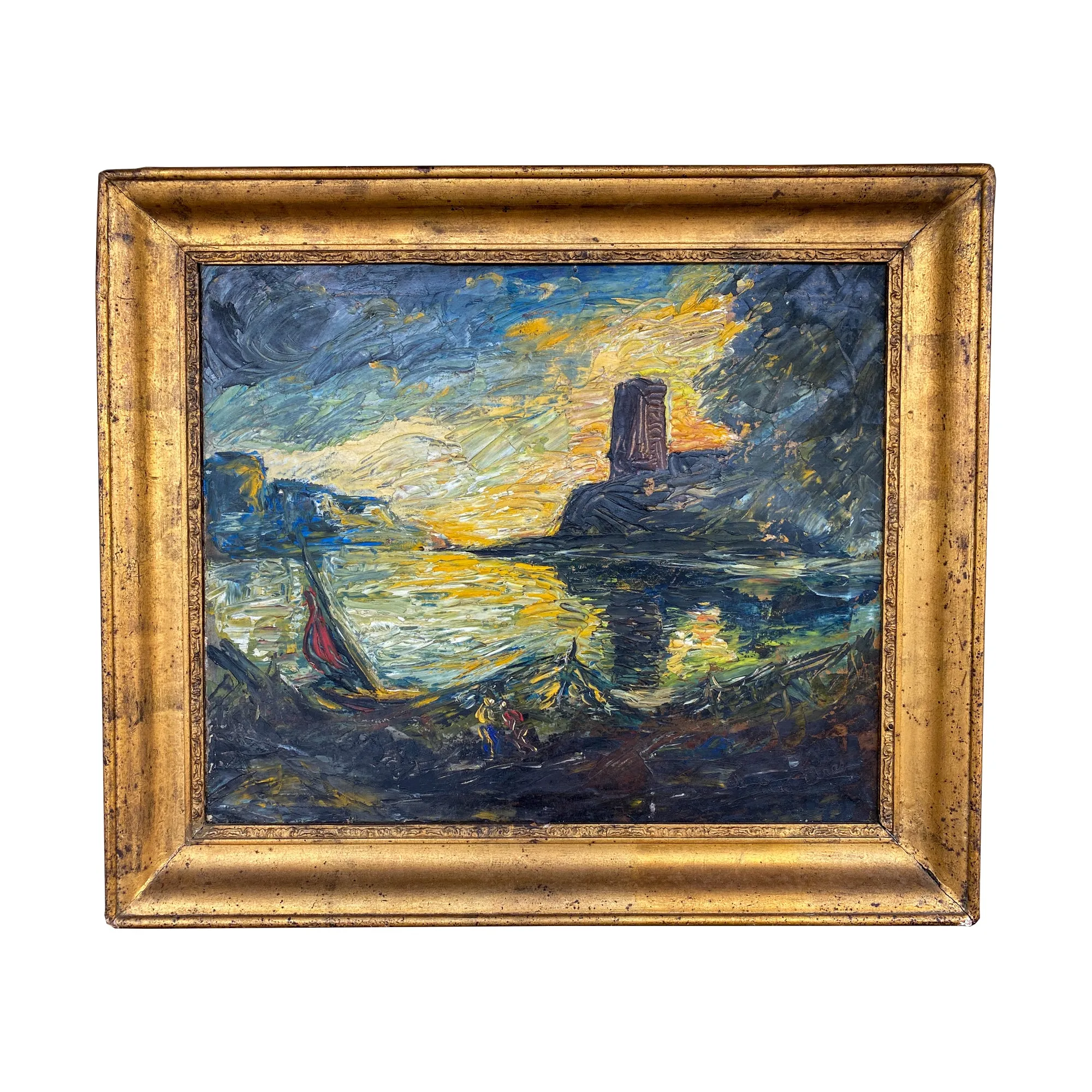 Antique French Impressionist Painting in Gilt Frame