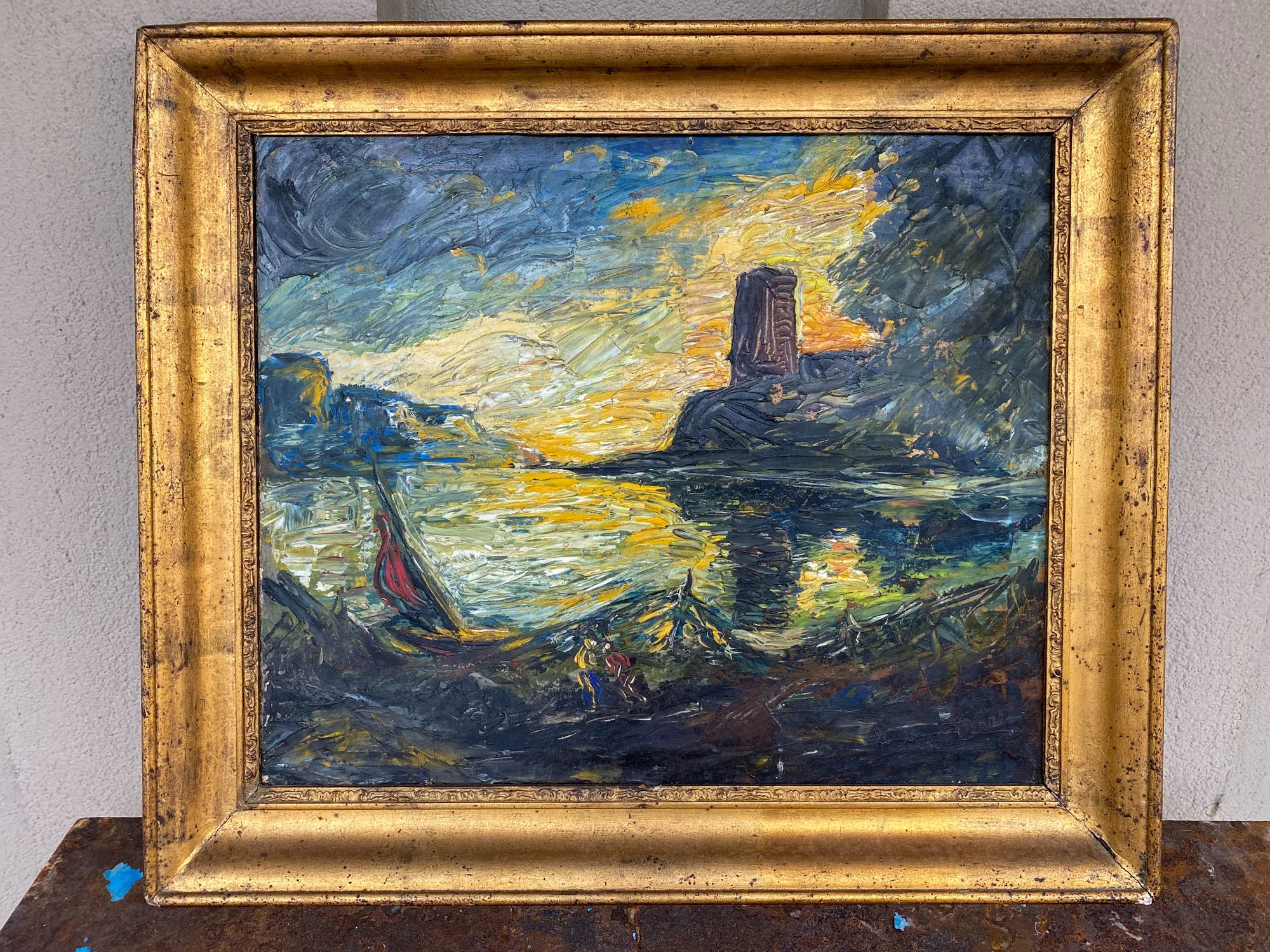 Antique French Impressionist Painting in Gilt Frame