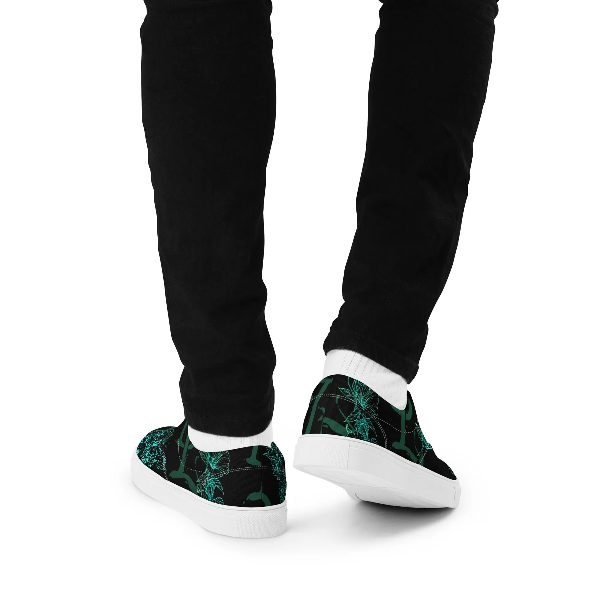 Aqua Hibiscus Men’s lace-up canvas shoes