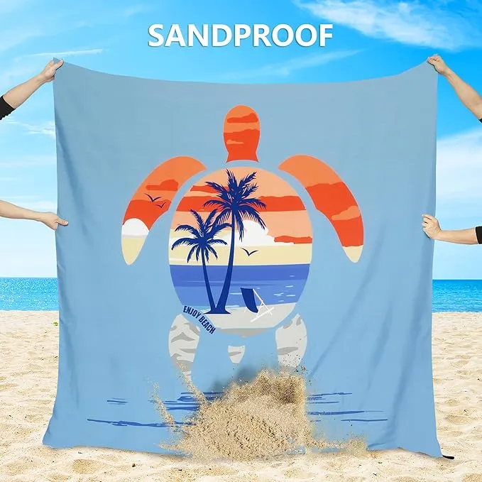 Beach Blanket Waterproof Sandproof Beach Mat 79" X 83" /10'x9' for 2-8 Adults Quick Drying Outdoor Picnic Mat Beach Accessories for Travel, Camping, Hiking