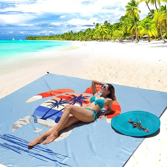 Beach Blanket Waterproof Sandproof Beach Mat 79" X 83" /10'x9' for 2-8 Adults Quick Drying Outdoor Picnic Mat Beach Accessories for Travel, Camping, Hiking