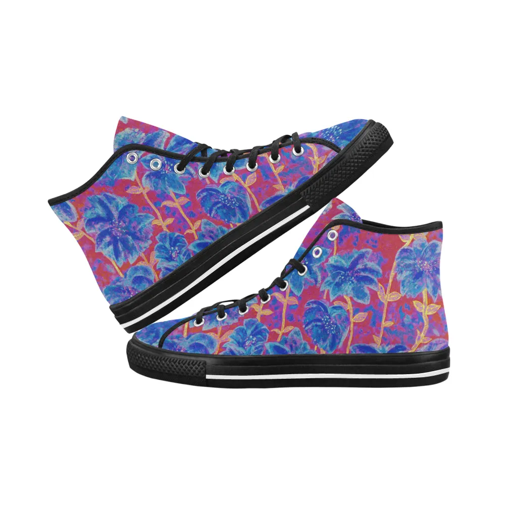 Blue Red Fireworks Women's HIgh Top Canvas Shoes