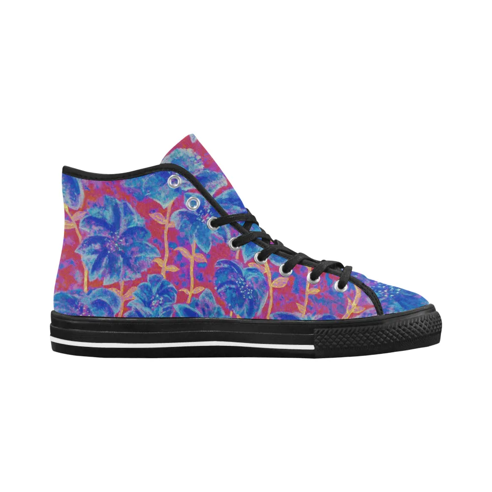 Blue Red Fireworks Women's HIgh Top Canvas Shoes