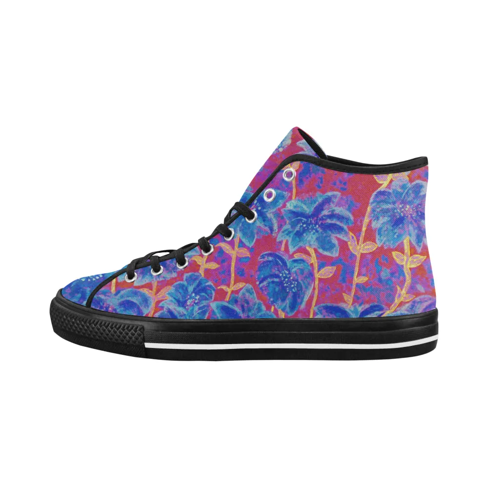 Blue Red Fireworks Women's HIgh Top Canvas Shoes