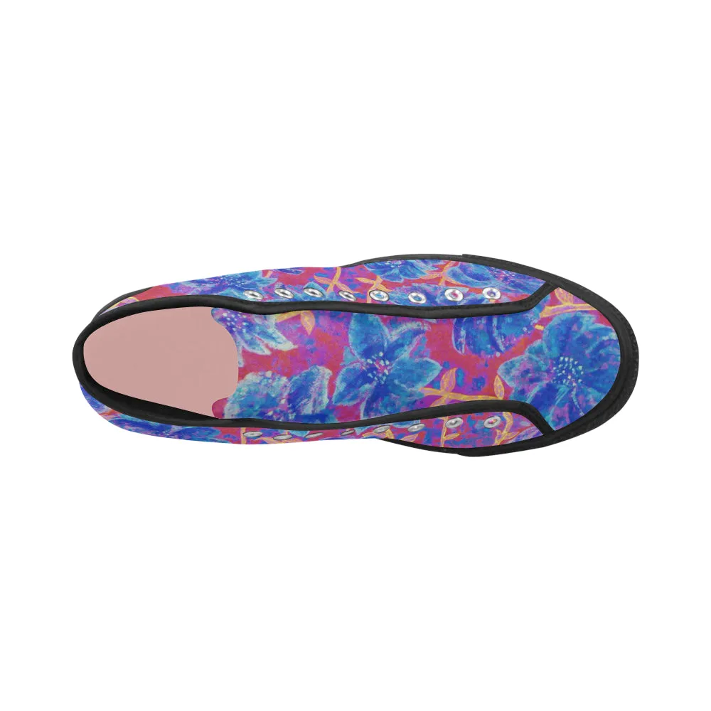 Blue Red Fireworks Women's HIgh Top Canvas Shoes