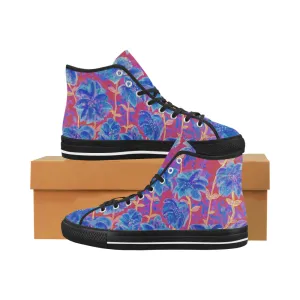 Blue Red Fireworks Women's HIgh Top Canvas Shoes