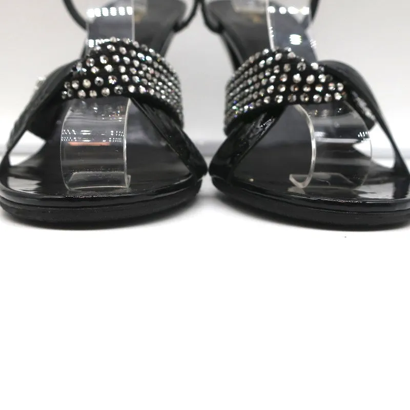 Celine Crystal-Embellished Twist Sandals Black Patent Leather Size 38.5