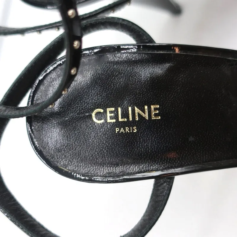 Celine Crystal-Embellished Twist Sandals Black Patent Leather Size 38.5