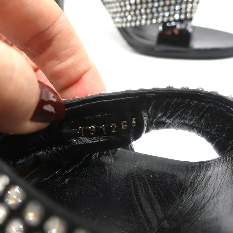 Celine Crystal-Embellished Twist Sandals Black Patent Leather Size 38.5