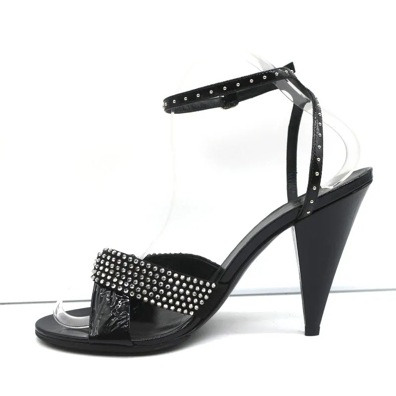 Celine Crystal-Embellished Twist Sandals Black Patent Leather Size 38.5