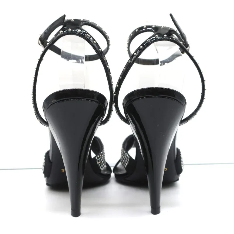 Celine Crystal-Embellished Twist Sandals Black Patent Leather Size 38.5