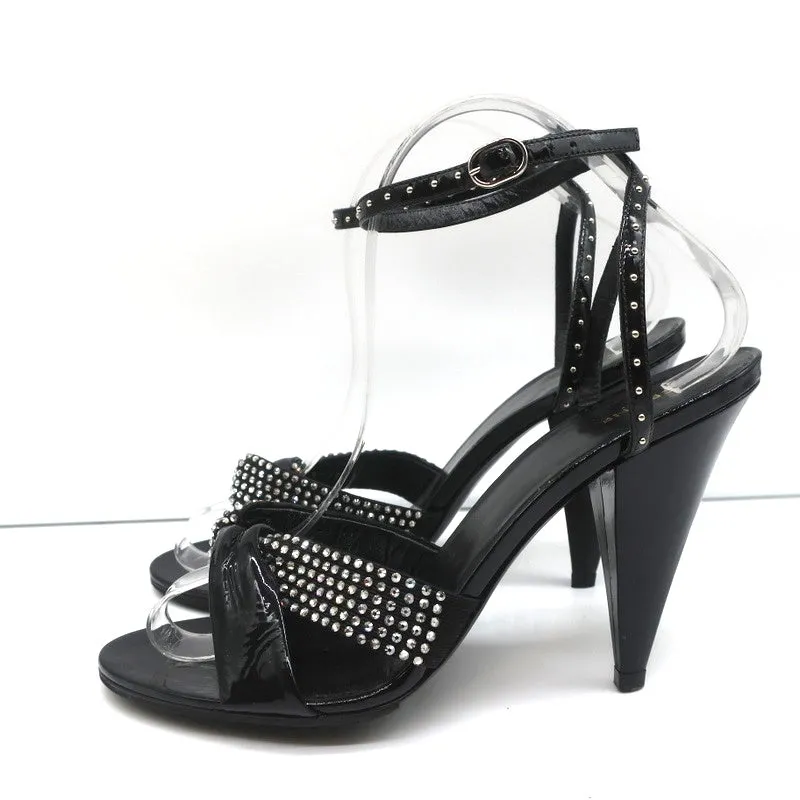 Celine Crystal-Embellished Twist Sandals Black Patent Leather Size 38.5