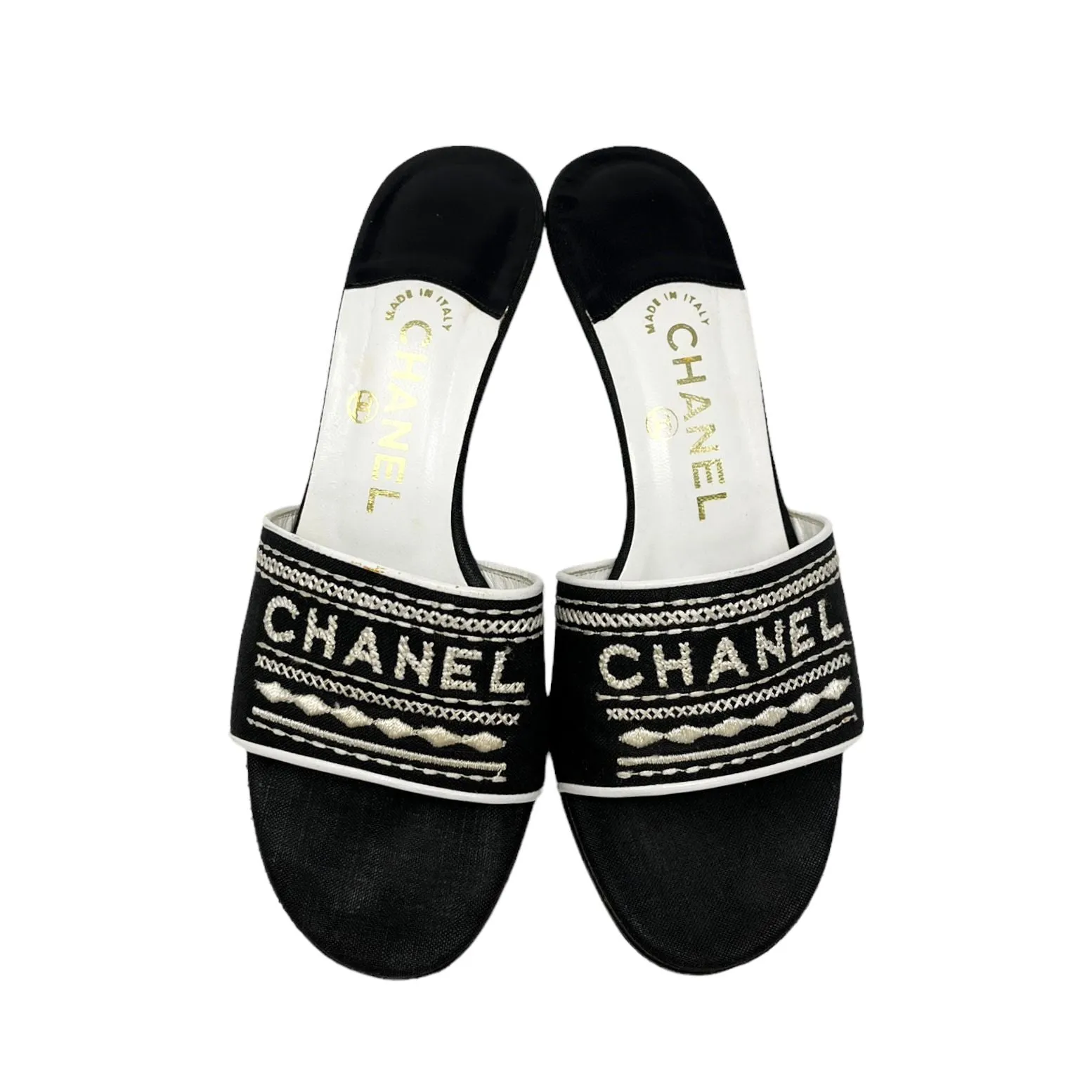Chanel Black Logo Kitten Heels
