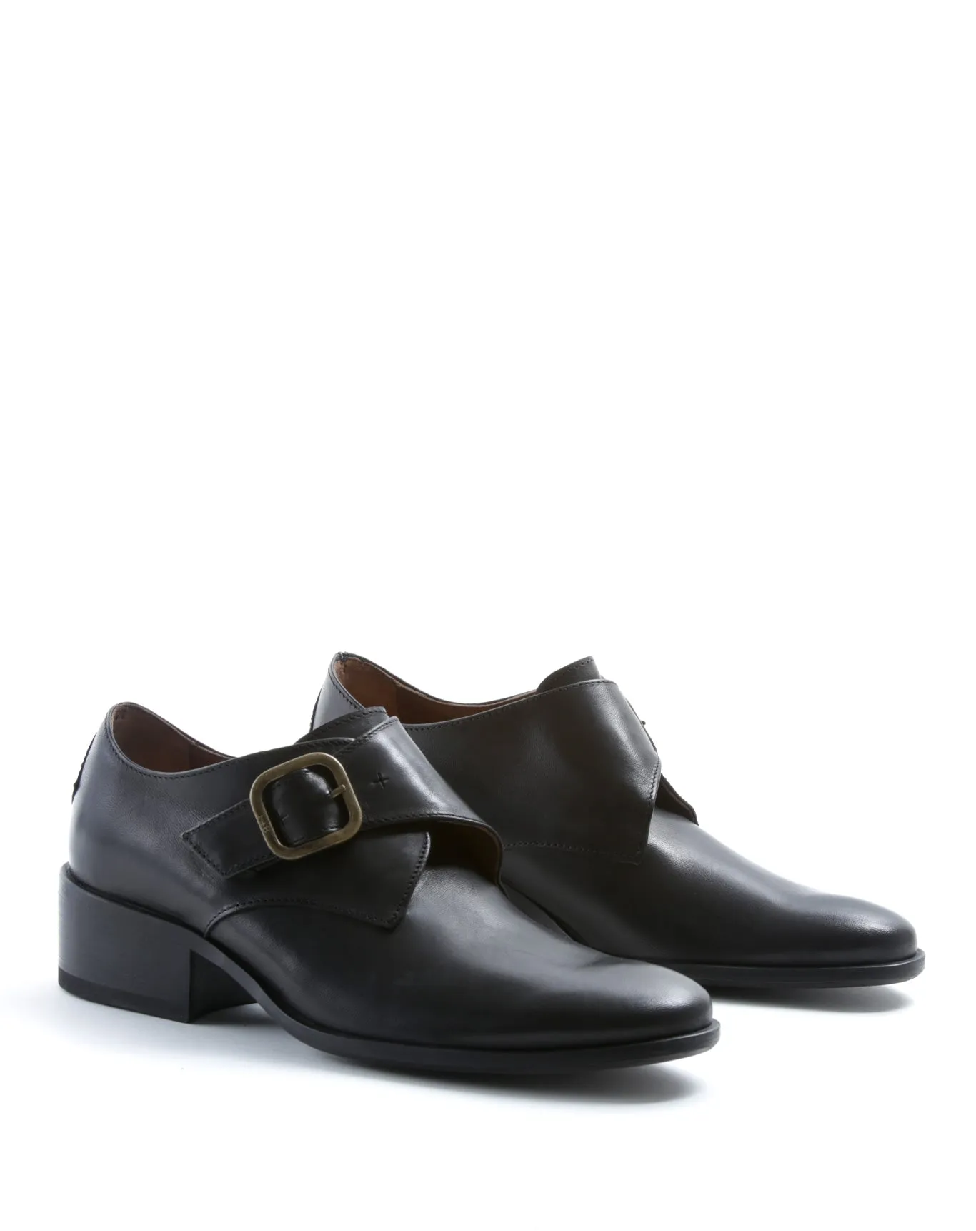 CHIEN Black Leather Monk Shoes