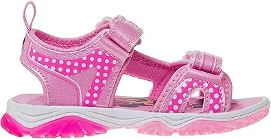 Disney Girls Minnie Mouse Sandals LED Light Up Water Shoes - Open Toe SlipOn Waterproof Adjustable Strap Character Slides - Pink Glitter (Toddler - Little Kid)