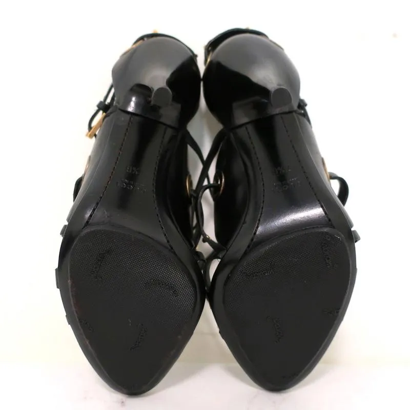 Gucci Sandals Black Studded Leather Size 7.5 Crisscross Slingback Heels