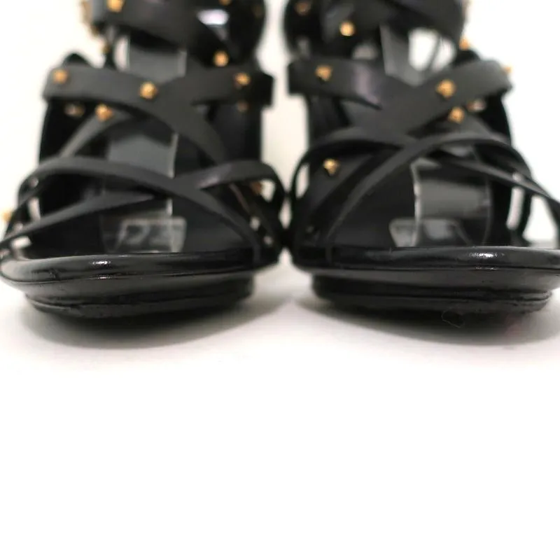 Gucci Sandals Black Studded Leather Size 7.5 Crisscross Slingback Heels