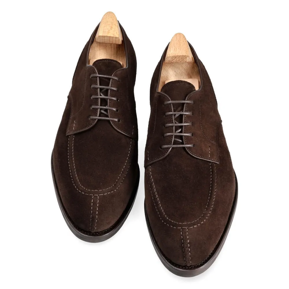 Handmade Chocolate Brown Suede Derby Shoes for Men