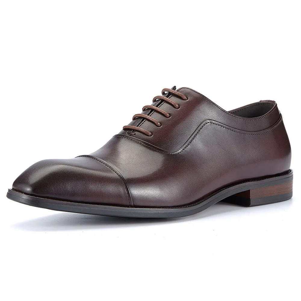 Handmade Leather Cap-Toe Derby Shoes for Men