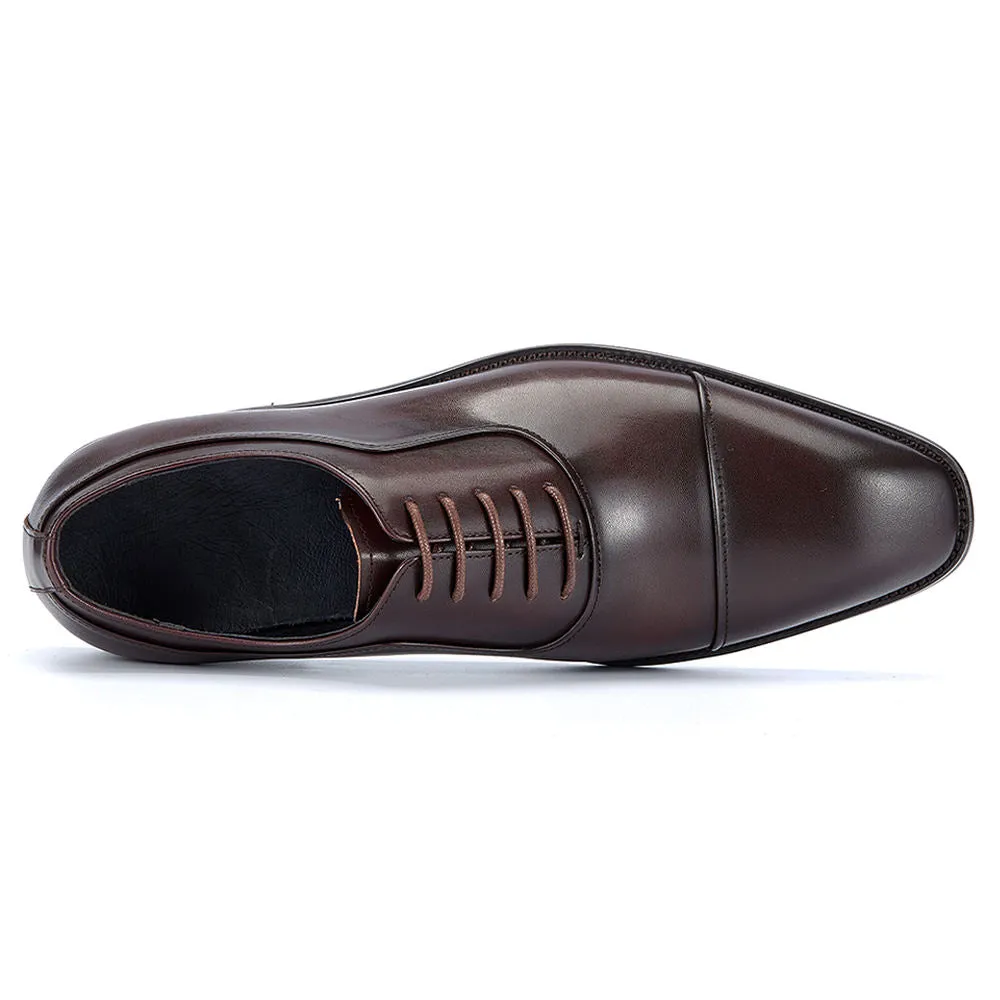 Handmade Leather Cap-Toe Derby Shoes for Men