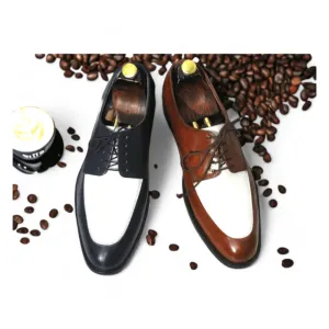 Handmade Men Leather Shoes ,Handmade Leather Shoes, Dress Derby Lace up Shoe,Black White Leather Shoes