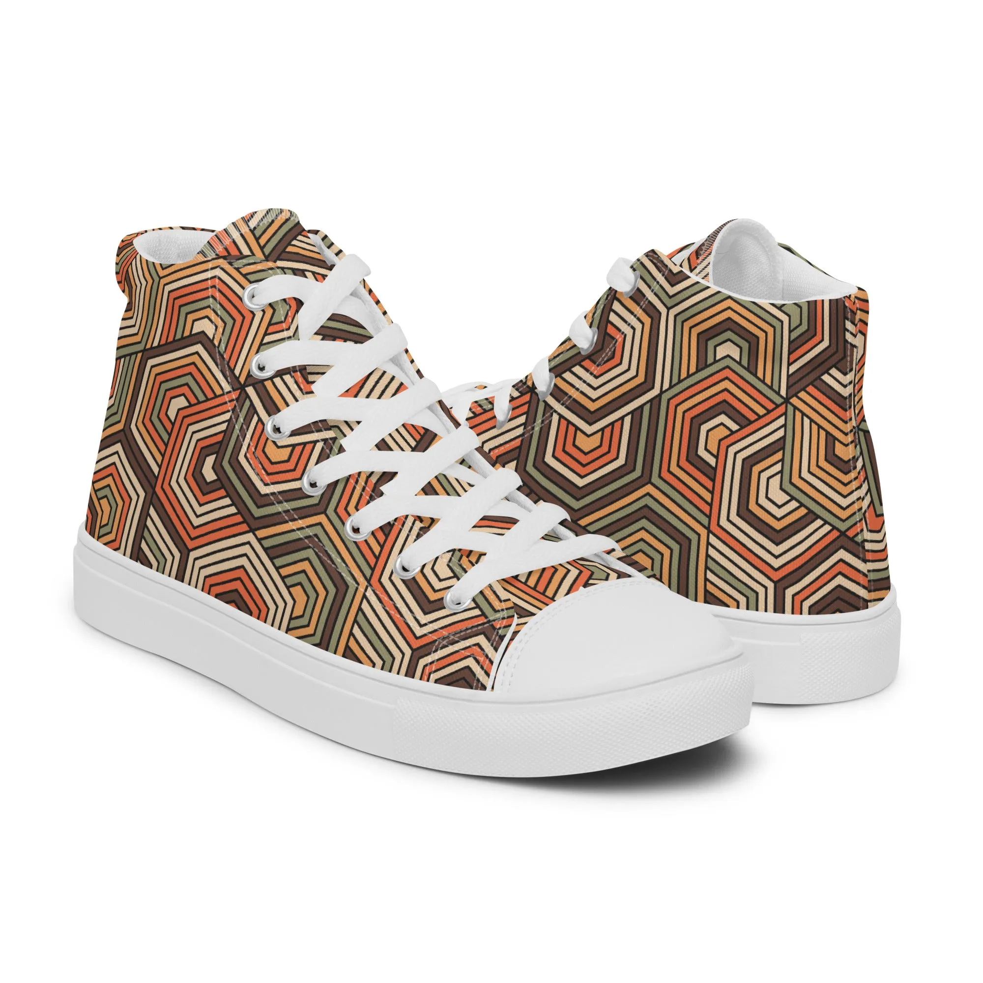 Hexagonal Retro Pattern - Men’s high top canvas shoes