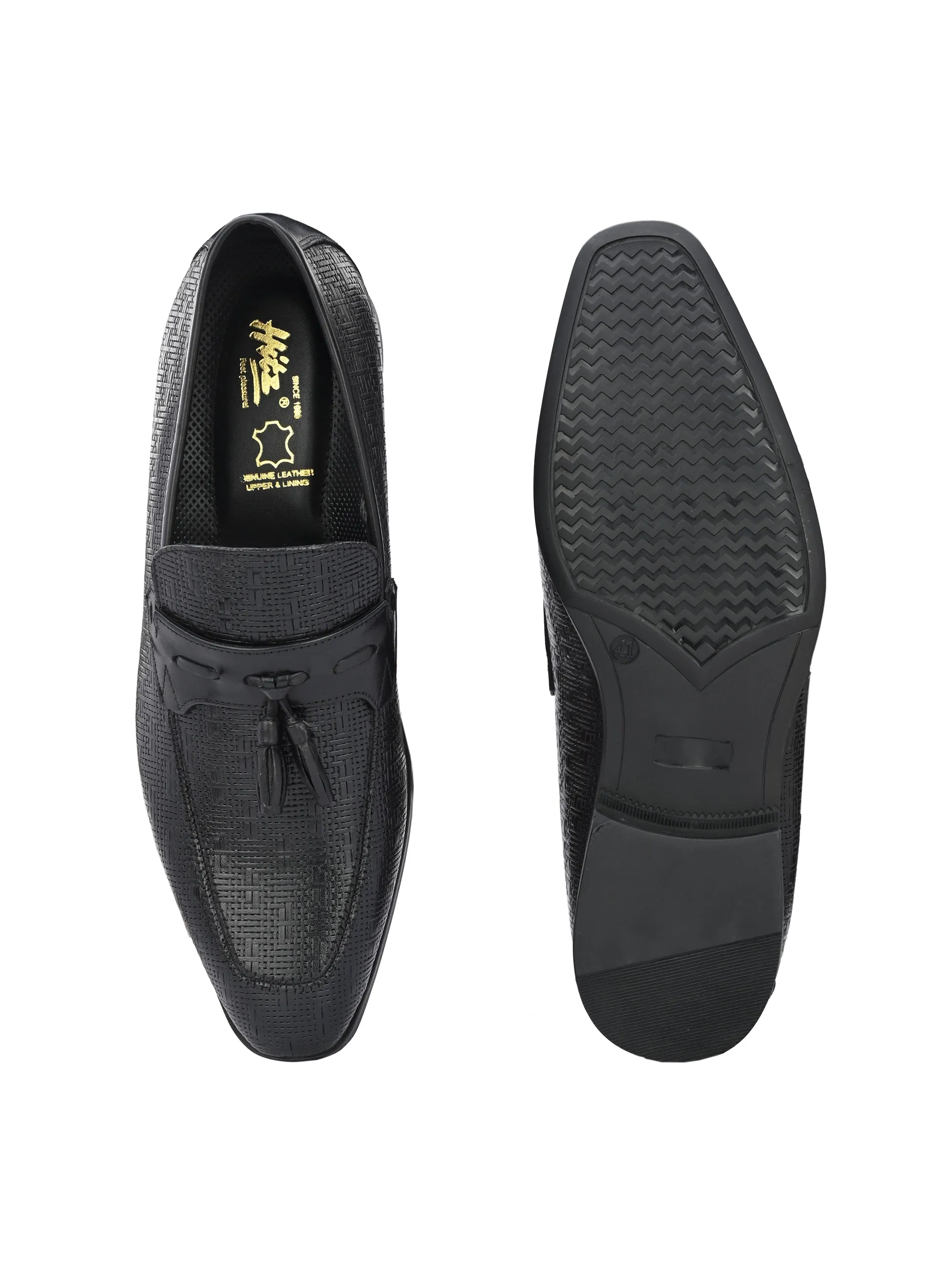 Hitz Men's Black Leather Derby Formal Shoes