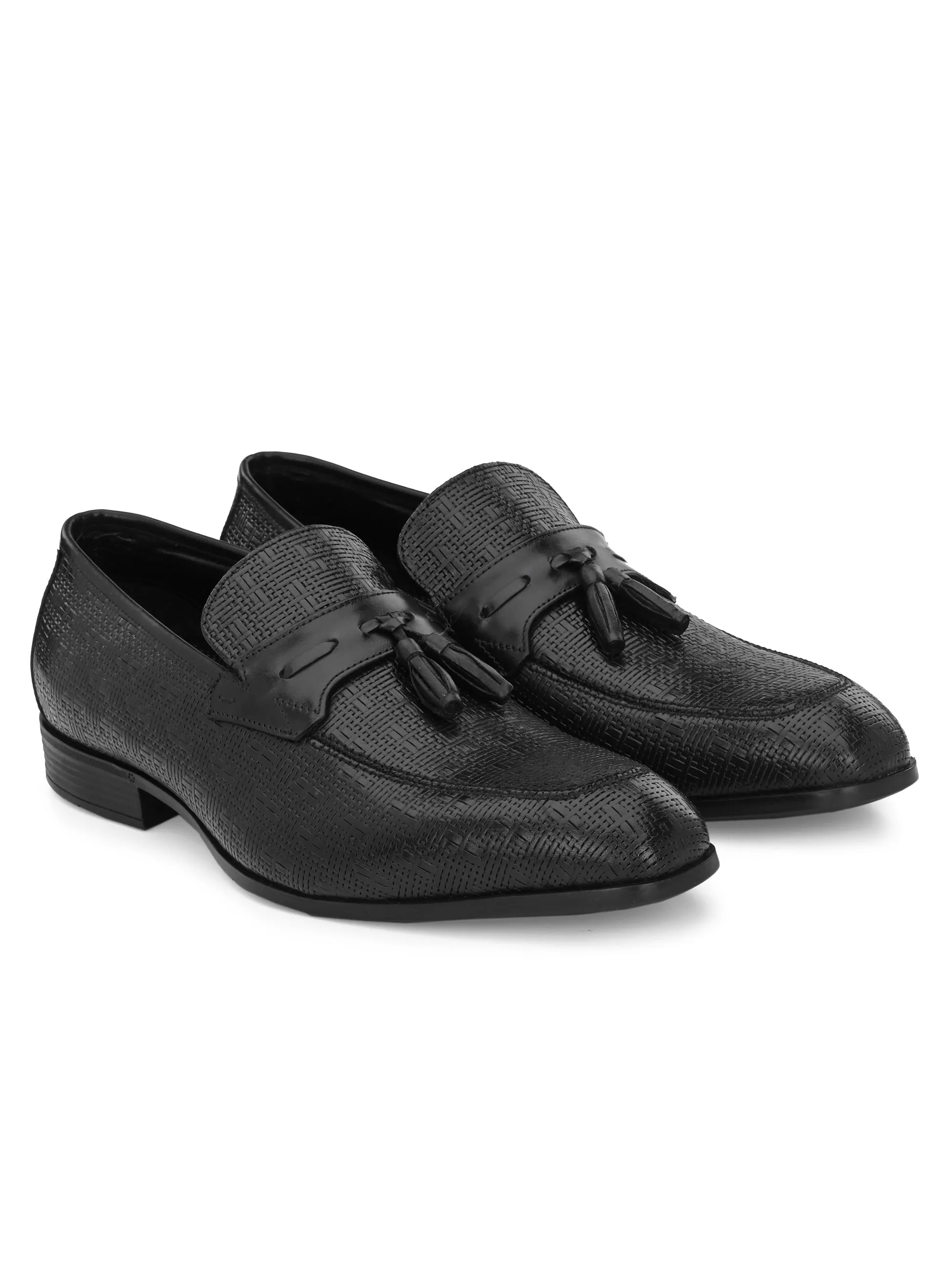 Hitz Men's Black Leather Derby Formal Shoes