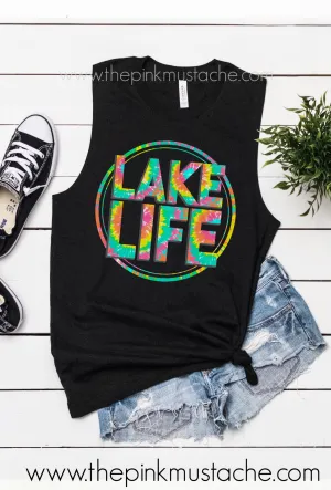 Lake Life Tie Dye Print Summer Tank Top / Muscle Tank