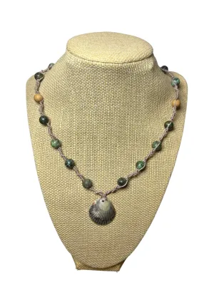 Macrame Necklace: Scallop Shell African Turquoise