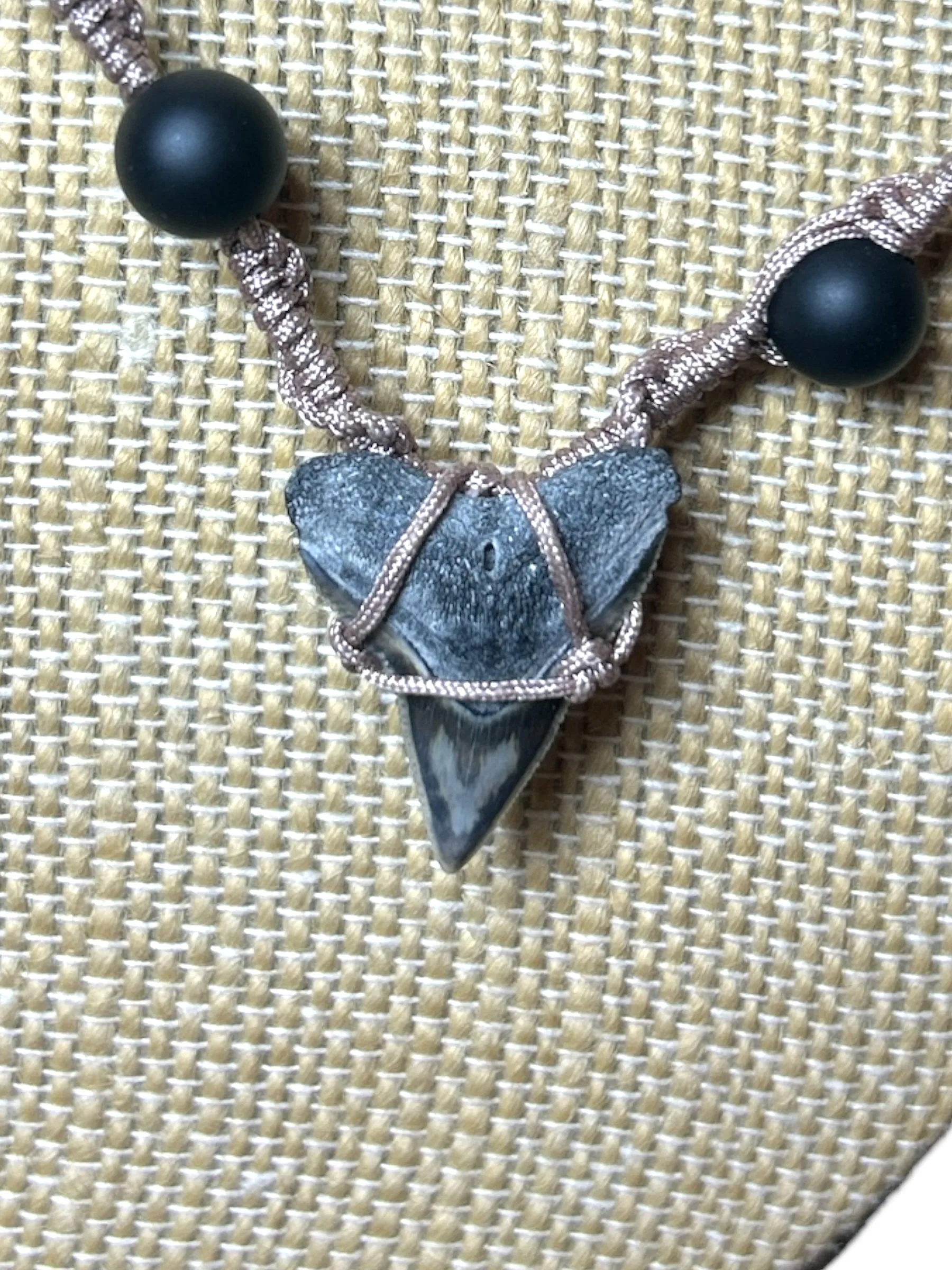 Macrame Necklace: Shark Tooth Matte Onyx