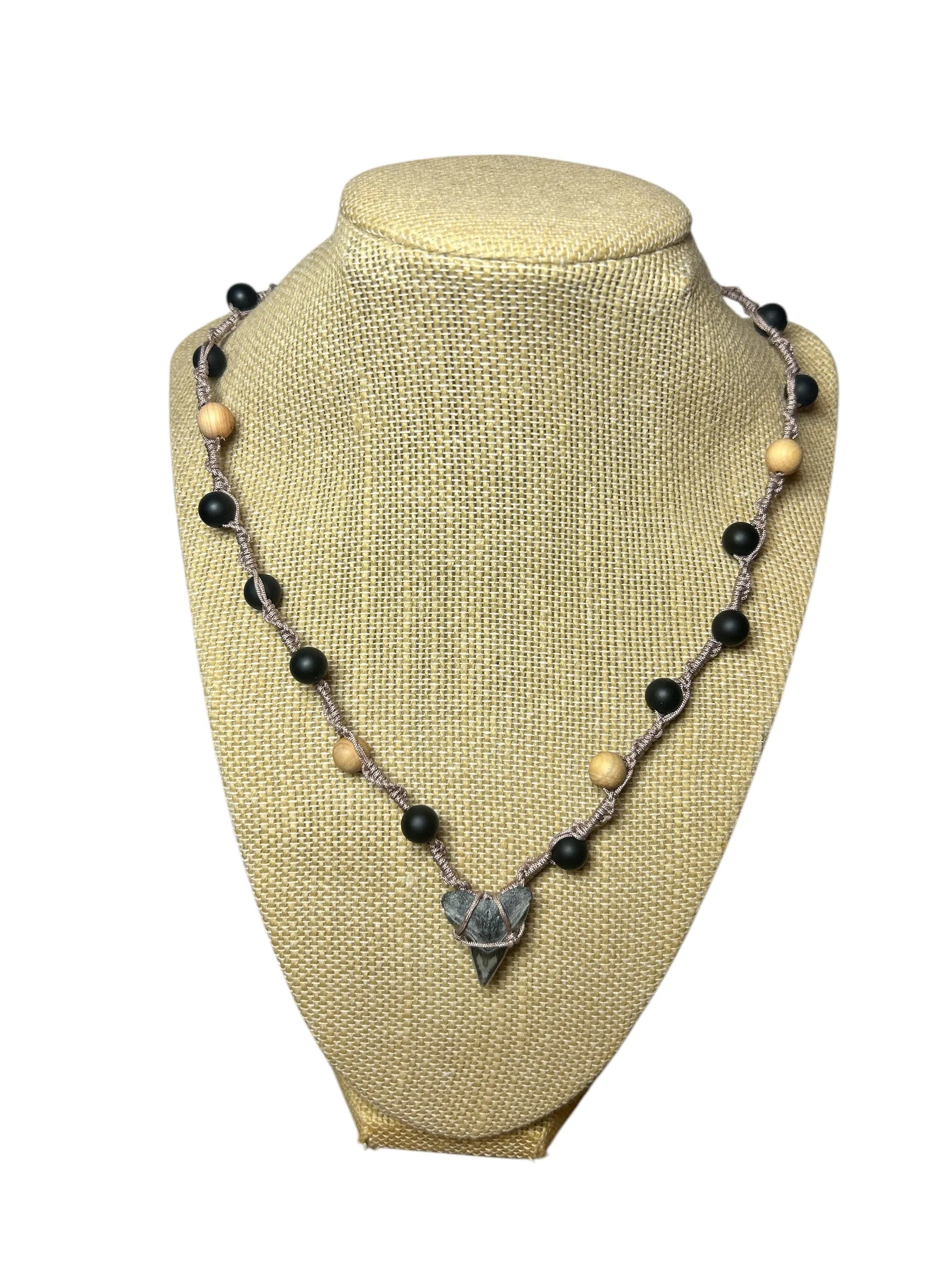 Macrame Necklace: Shark Tooth Matte Onyx