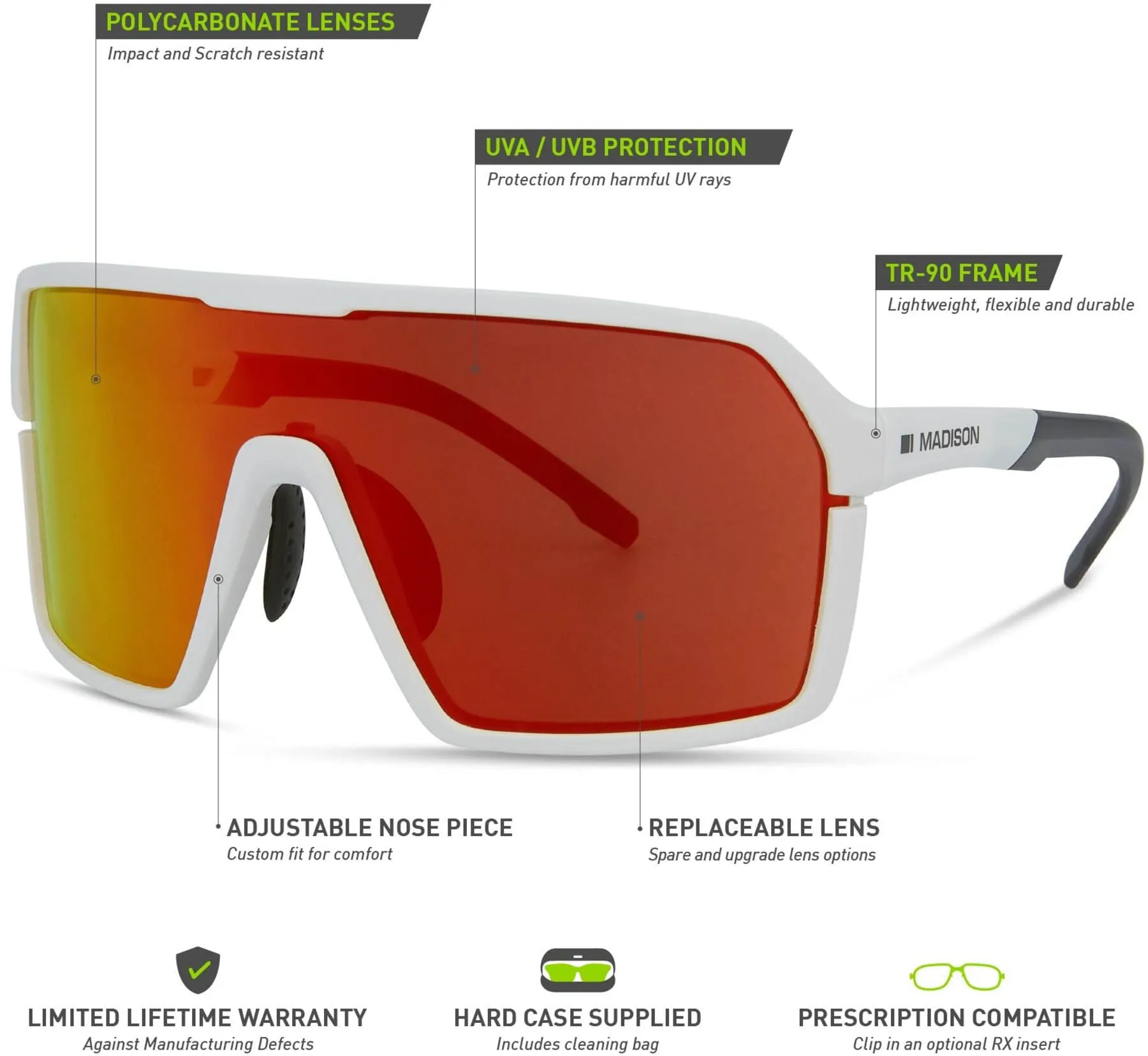 Madison Crypto 3 Lens Pack Cycling Sunglasses - White