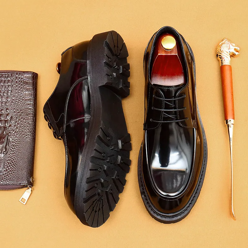 Men's Shoes Genuine Leather Shoes Men's Hand Formal Wear British Derby Shoes Patent Leather Glossy Business Shoes23552