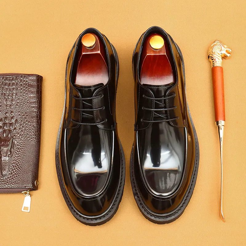 Men's Shoes Genuine Leather Shoes Men's Hand Formal Wear British Derby Shoes Patent Leather Glossy Business Shoes23552