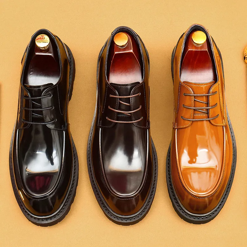 Men's Shoes Genuine Leather Shoes Men's Hand Formal Wear British Derby Shoes Patent Leather Glossy Business Shoes23552
